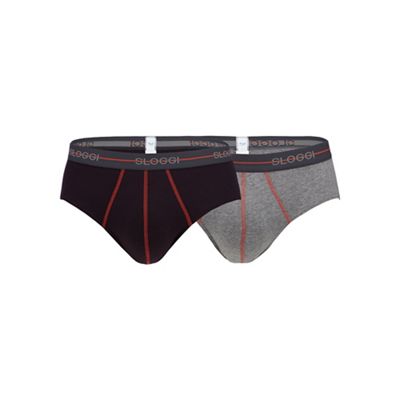 Pack of two brown and grey logo embroidered midi briefs